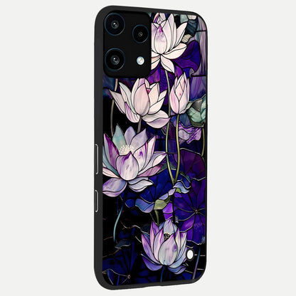  Purple Lotus Pattern back cover For Nothing Phone 3A Lite slim fit glass case with vibrant aesthetic design