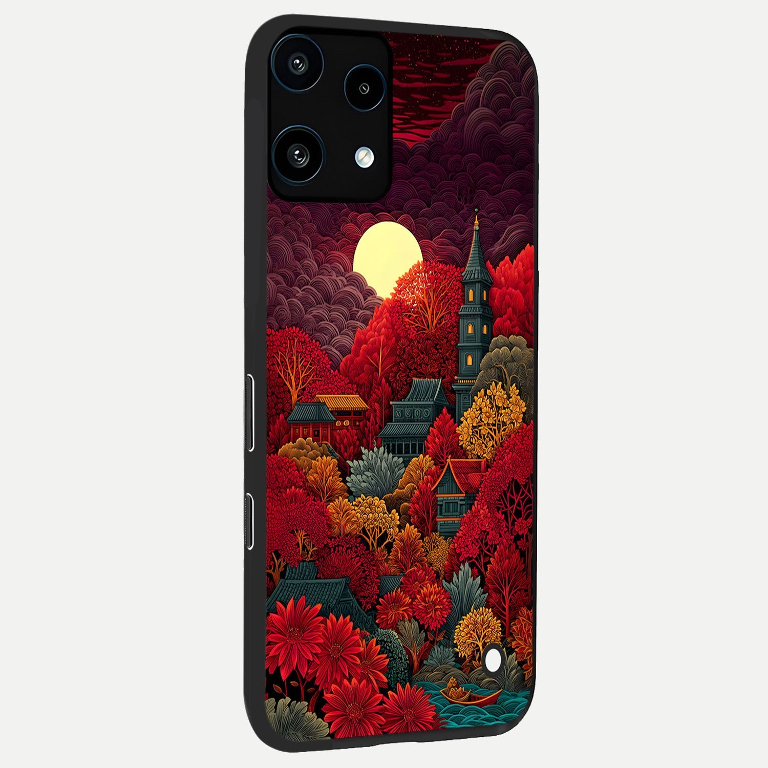  Scarlet Autumn Temple back cover For Nothing Phone 3A Lite slim fit glass case with vibrant aesthetic design