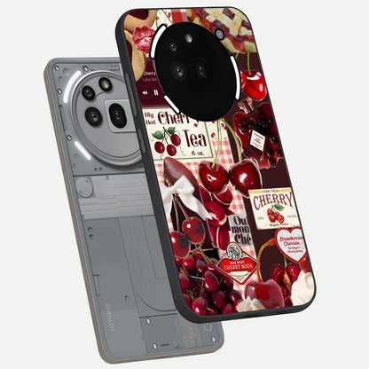 Aesthetic Cherry Tea Glass Case captured at a warm angle highlighting rich red tones, gloss, and edge clarity.
