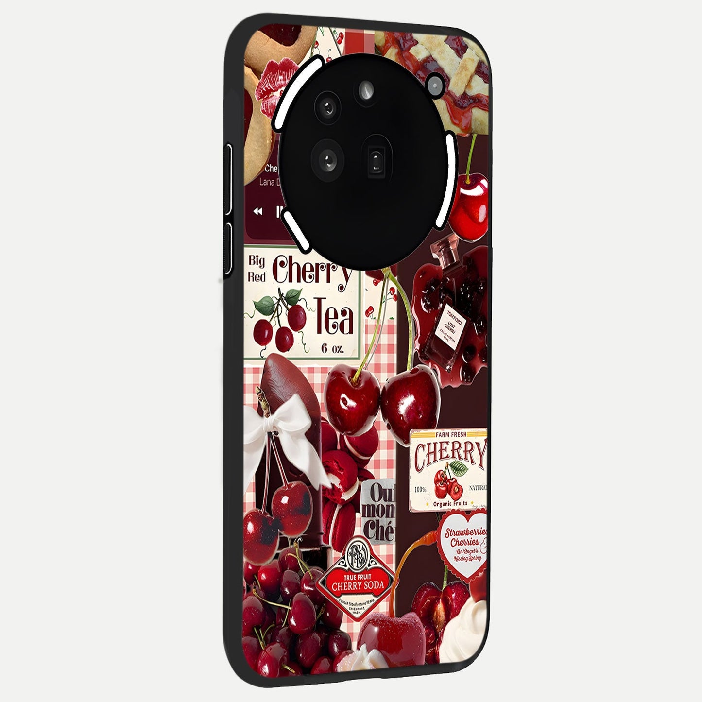 Aesthetic Cherry Tea Glass Case displayed upright for full cherry-themed visibility and premium finish.