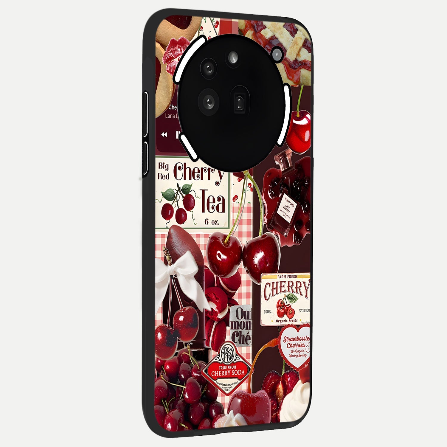 Aesthetic Cherry Tea Glass Case displayed upright for full cherry-themed visibility and premium finish.