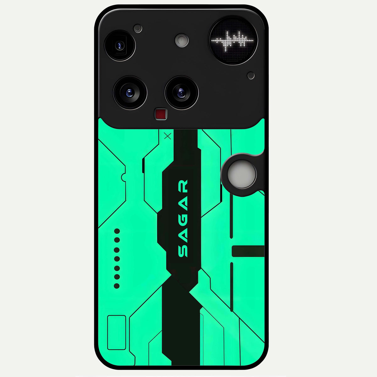  Aqua Tech CYBERPUNK Custom Name Glass Case For Nothing Phone 3 back cover – full design glossy printed glass finish