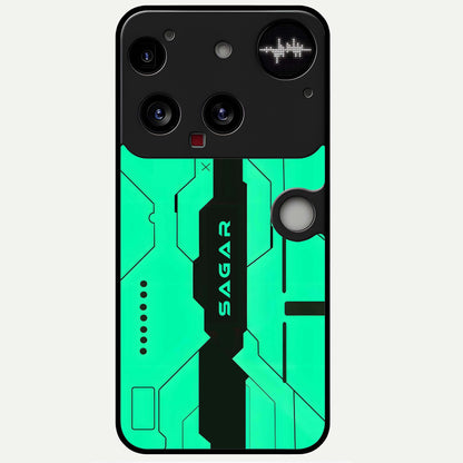  Aqua Tech CYBERPUNK Custom Name Glass Case For Nothing Phone 3 back cover – full design glossy printed glass finish
