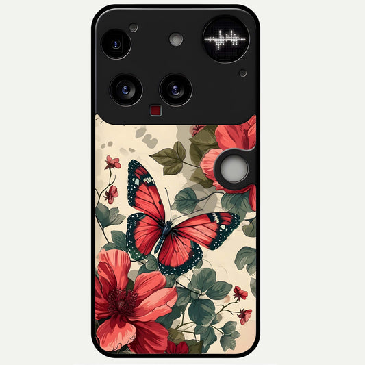  Crimson Butterfly Garden Glass Case For Nothing Phone 3 back cover – full design glossy printed glass finish