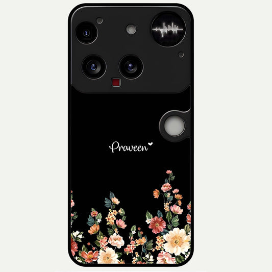  Floral Design Personalized Custom Name Glass Case For Nothing Phone 3 back cover – full design glossy printed glass finish