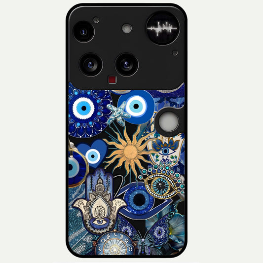  Mystic Blue Evil Eye Glass Case For Nothing Phone 3 back cover – full design glossy printed glass finish