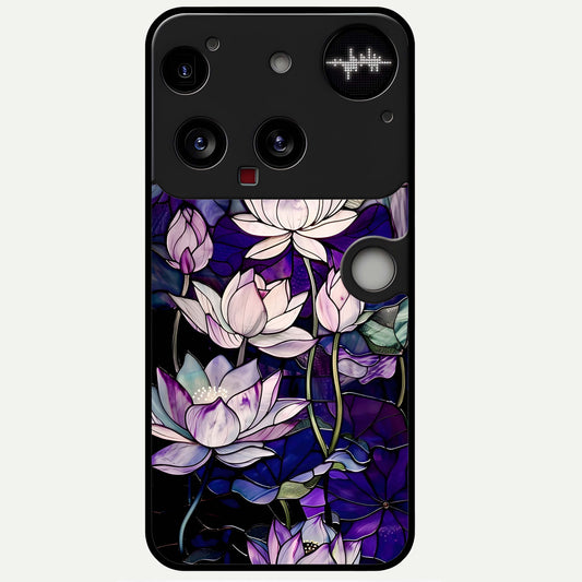  Purple Lotus Pattern Glass Case For Nothing Phone 3 back cover – full design glossy printed glass finish