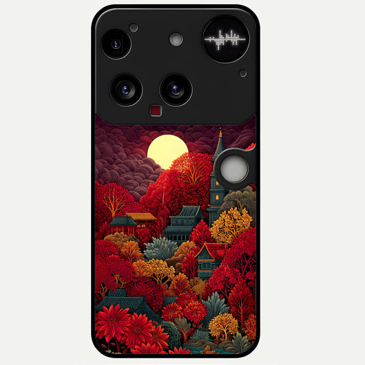  Scarlet Autumn Temple Glass Case For Nothing Phone 3 back cover – full design glossy printed glass finish