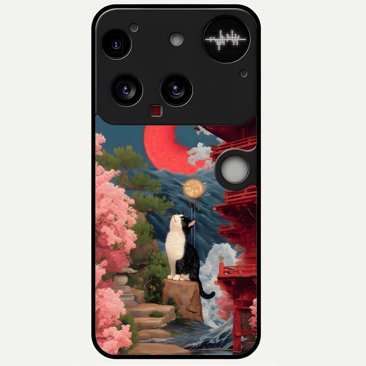  Temple Cat Scenery Glass Case For Nothing Phone 3 back cover – full design glossy printed glass finish