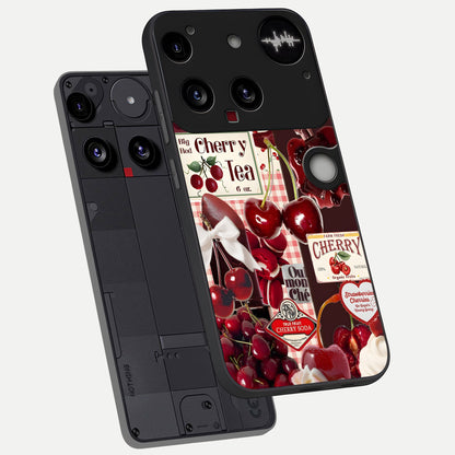 Aesthetic Cherry Tea Glass Case captured at a warm angle highlighting rich red tones, gloss, and edge clarity.