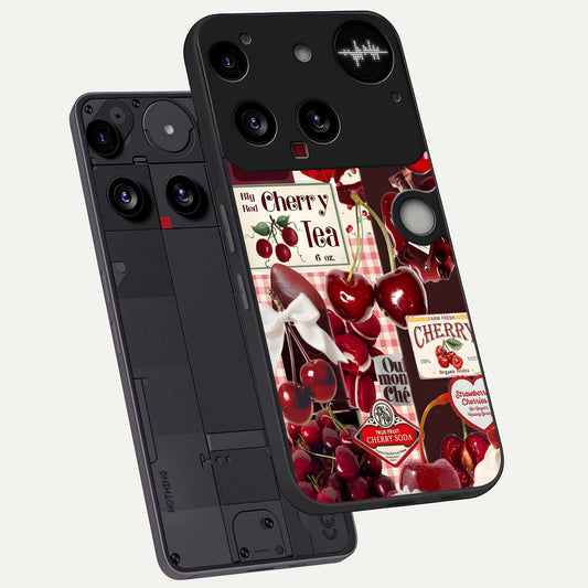  Aesthetic Cherry Tea phone case For Nothing Phone 3 showing premium glass back cover with detailed artwork