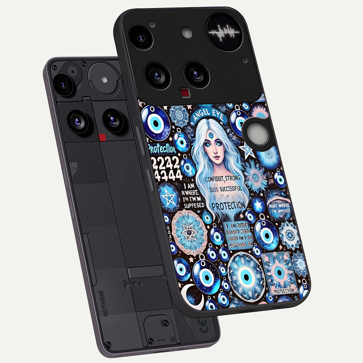  Angel Aura Shield phone case For Nothing Phone 3 showing premium glass back cover with detailed artwork