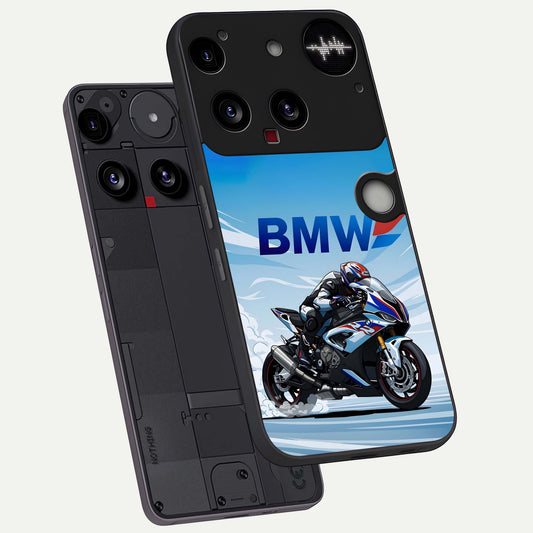  BMW Power Drift phone case For Nothing Phone 3 showing premium glass back cover with detailed artwork
