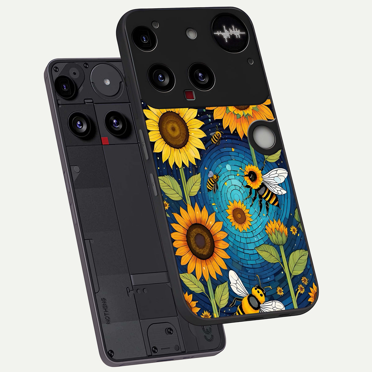  Bees And Sunflowers phone case For Nothing Phone 3 showing premium glass back cover with detailed artwork