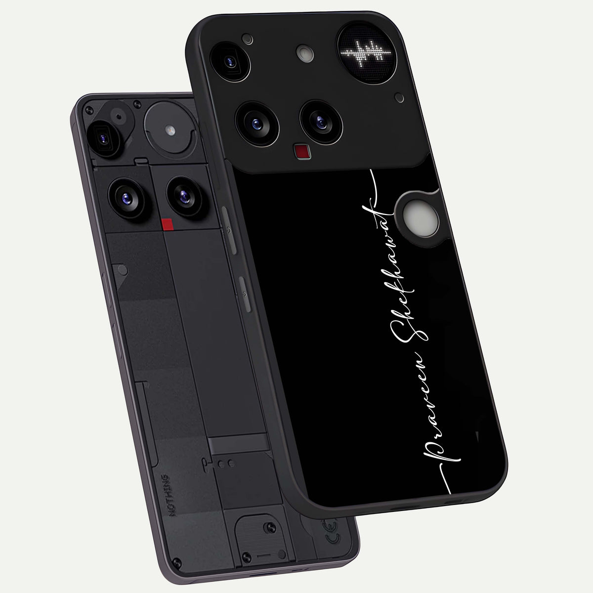  Black Tune Custom Name phone case For Nothing Phone 3 showing premium glass back cover with detailed artwork