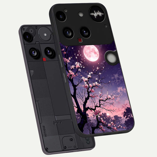  Blossom Pink Moon phone case For Nothing Phone 3 showing premium glass back cover with detailed artwork