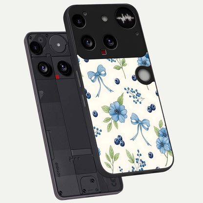  Blue Flower And Bow phone case For Nothing Phone 3 showing premium glass back cover with detailed artwork
