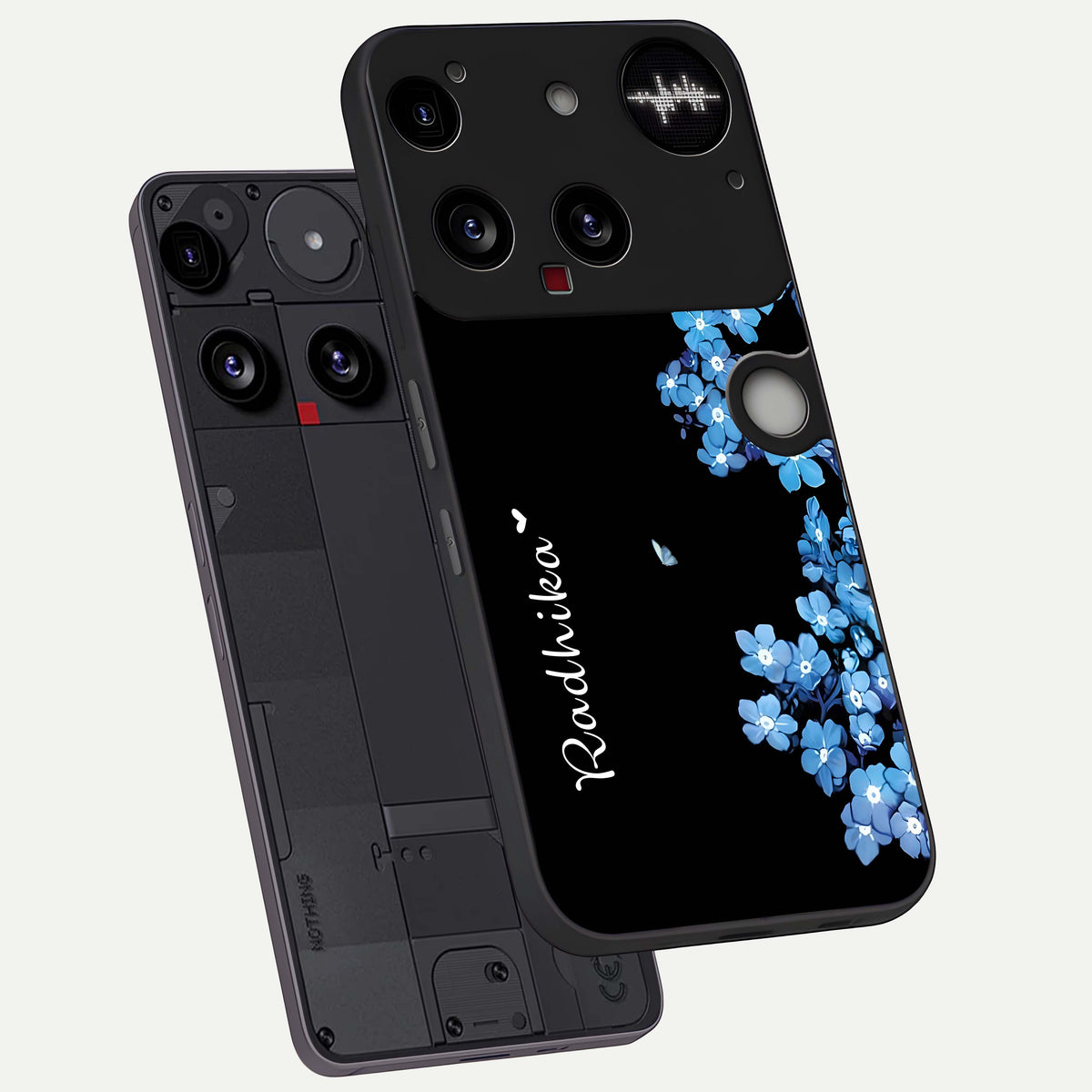  Blue Petal Dream Custom Name phone case For Nothing Phone 3 showing premium glass back cover with detailed artwork