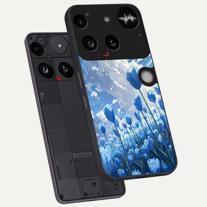  Blue Tulip Clouds phone case For Nothing Phone 3 showing premium glass back cover with detailed artwork