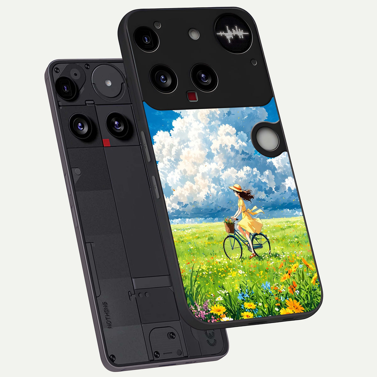  Breezy Meadow Ride phone case For Nothing Phone 3 showing premium glass back cover with detailed artwork