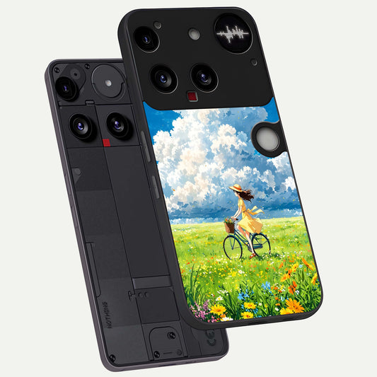  Breezy Meadow Ride phone case For Nothing Phone 3 showing premium glass back cover with detailed artwork