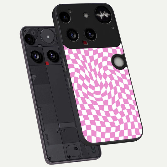  Bubblegum Check Wave phone case For Nothing Phone 3 showing premium glass back cover with detailed artwork