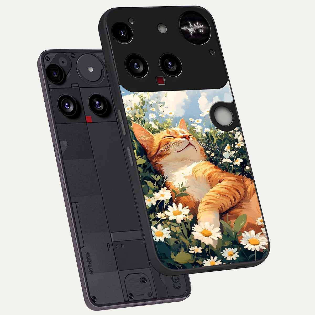  Cat And Flowers View phone case For Nothing Phone 3 showing premium glass back cover with detailed artwork