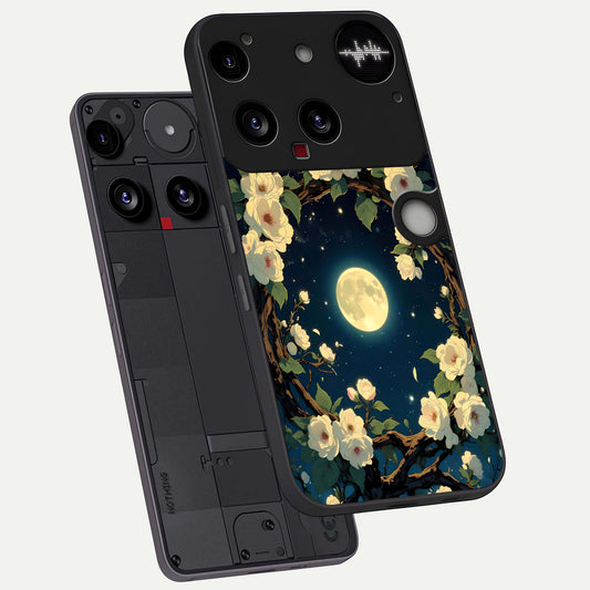  Celestial Moon And Flower phone case For Nothing Phone 3 showing premium glass back cover with detailed artwork
