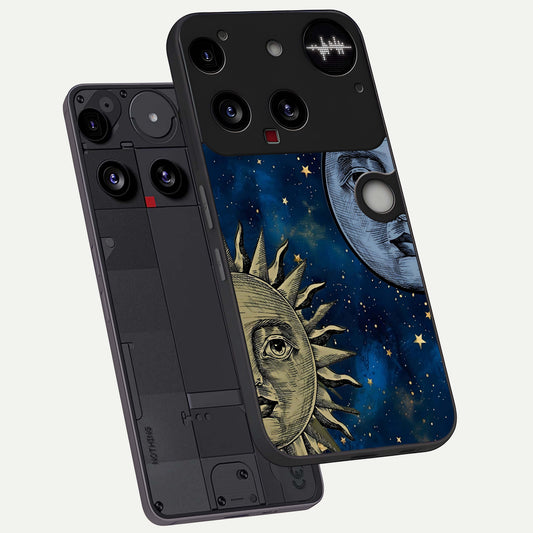  Celestial Moon With Sun phone case For Nothing Phone 3 showing premium glass back cover with detailed artwork