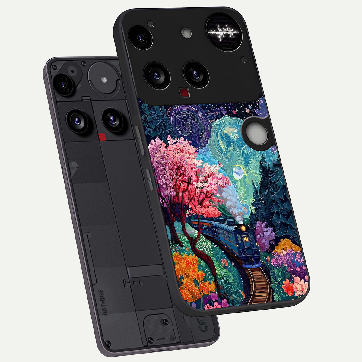  Celestial Train Journey phone case For Nothing Phone 3 showing premium glass back cover with detailed artwork