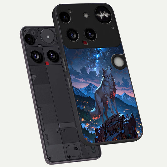  Celestial Wolf Howl phone case For Nothing Phone 3 showing premium glass back cover with detailed artwork