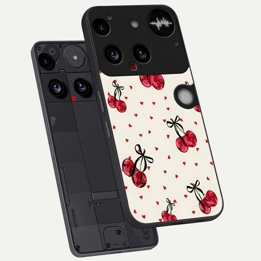  Cherry Heart Bow phone case For Nothing Phone 3 showing premium glass back cover with detailed artwork