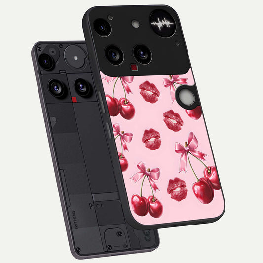  Cherry With Lips phone case For Nothing Phone 3 showing premium glass back cover with detailed artwork