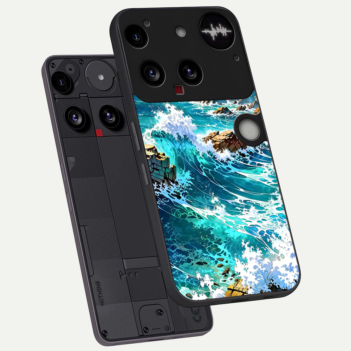  Coastal Blue Waves phone case For Nothing Phone 3 showing premium glass back cover with detailed artwork