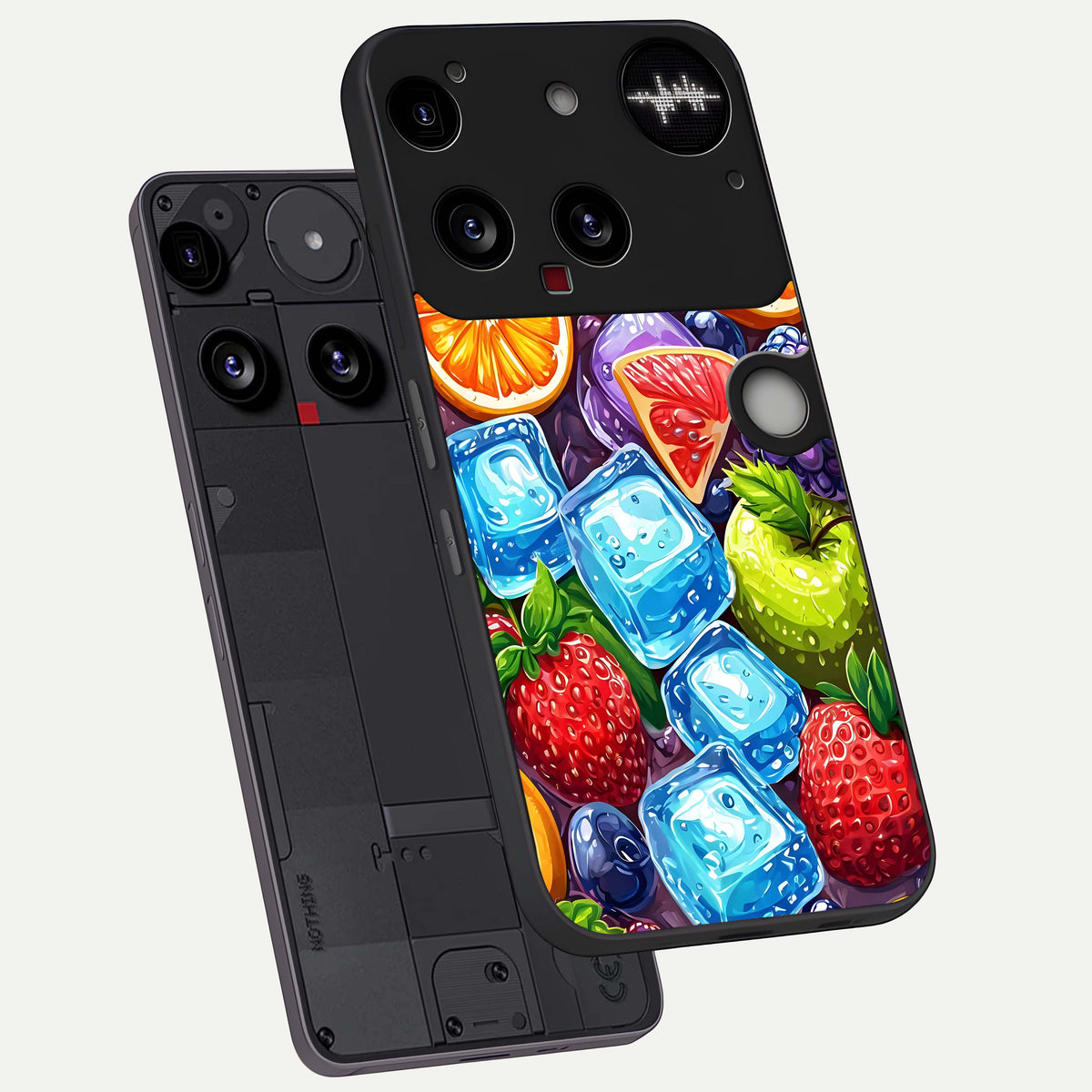  Colorful Fruits with Ice phone case For Nothing Phone 3 showing premium glass back cover with detailed artwork