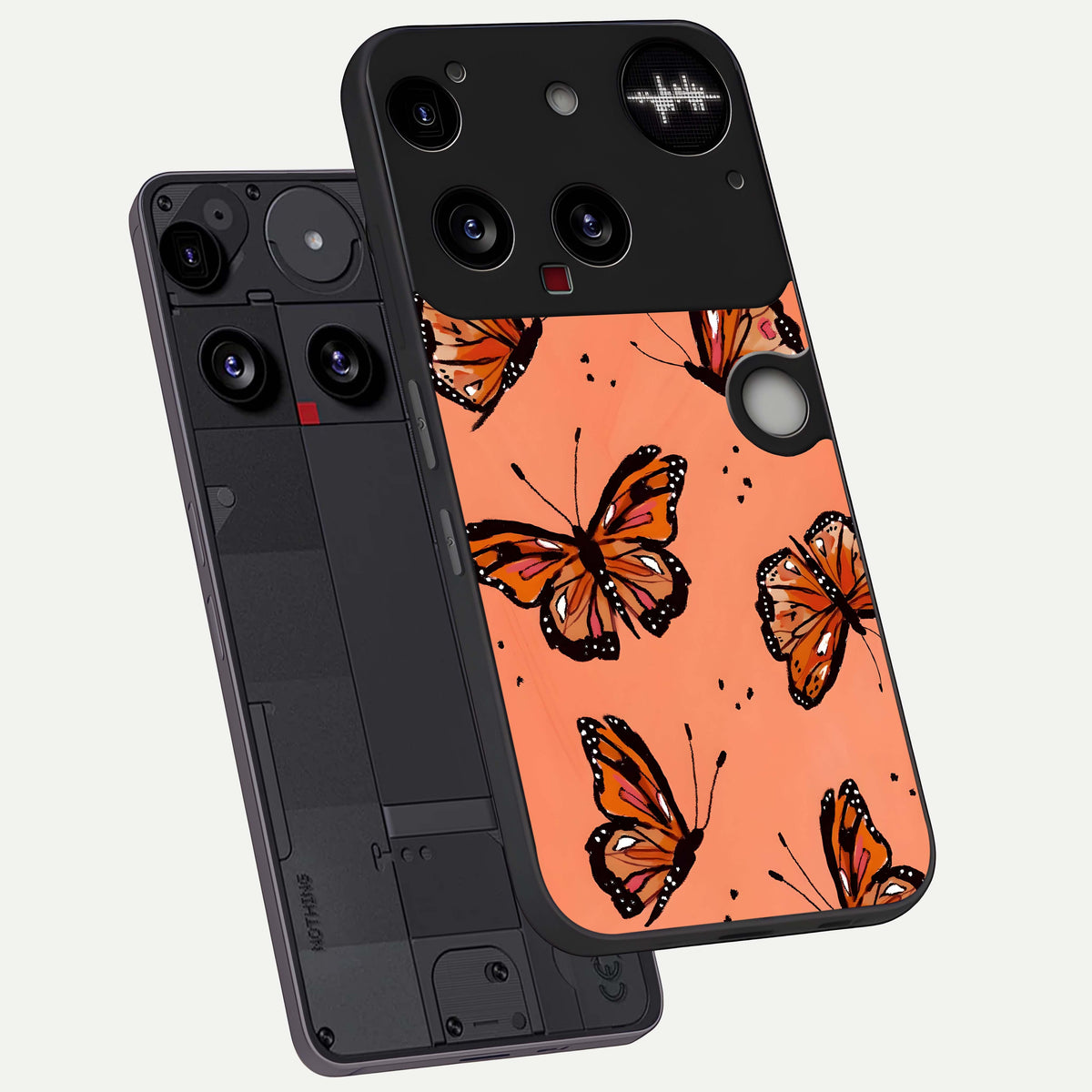  Coral Wing Butterfly phone case For Nothing Phone 3 showing premium glass back cover with detailed artwork