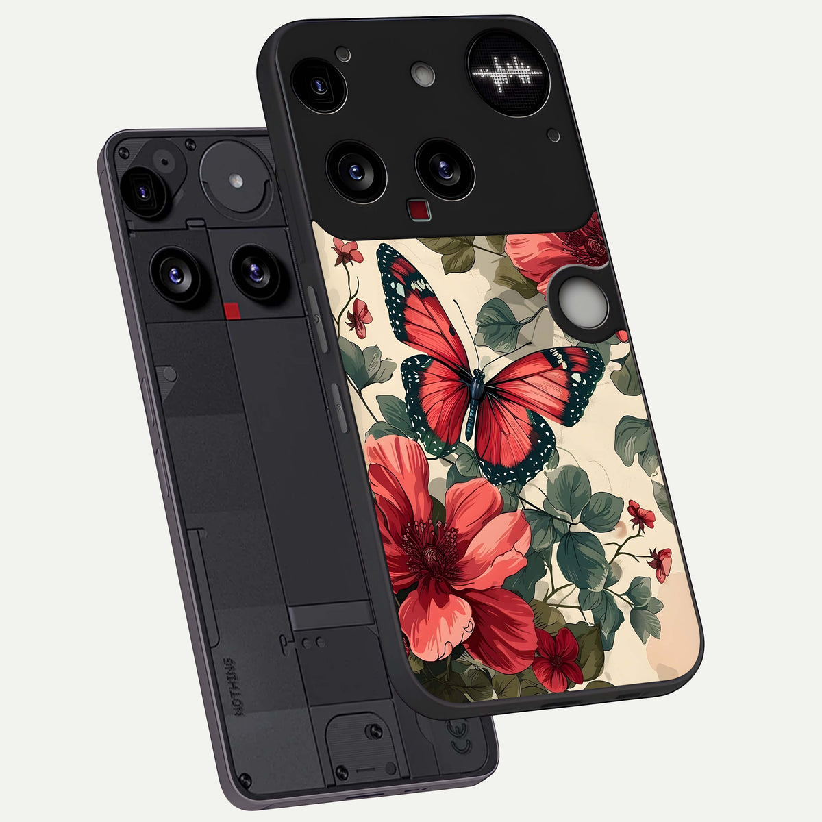  Crimson Butterfly Garden phone case For Nothing Phone 3 showing premium glass back cover with detailed artwork