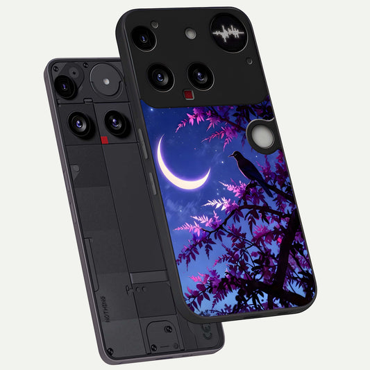  Crow And Moon Scenery phone case For Nothing Phone 3 showing premium glass back cover with detailed artwork