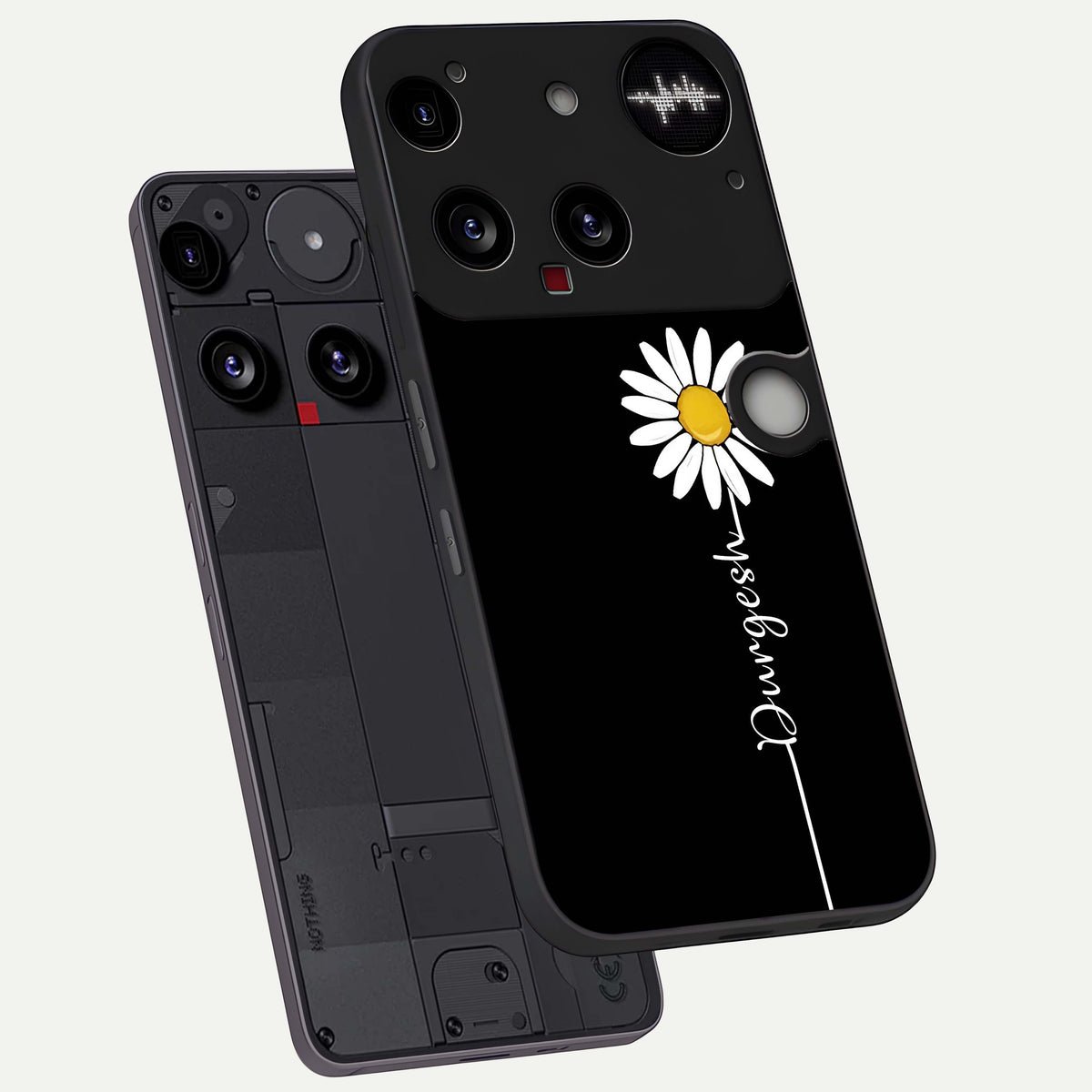  Custom Name White Flower phone case For Nothing Phone 3 showing premium glass back cover with detailed artwork