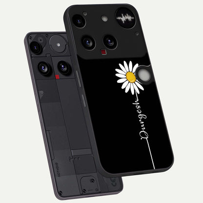  Custom Name White Flower phone case For Nothing Phone 3 showing premium glass back cover with detailed artwork
