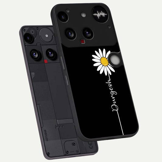  Custom Name White Flower phone case For Nothing Phone 3 showing premium glass back cover with detailed artwork