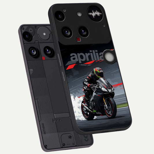  Dark Aprilla phone case For Nothing Phone 3 showing premium glass back cover with detailed artwork