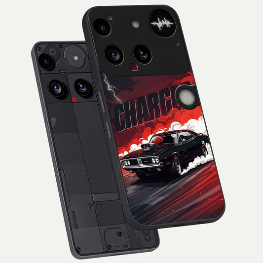  Dark Charger Fury phone case For Nothing Phone 3 showing premium glass back cover with detailed artwork