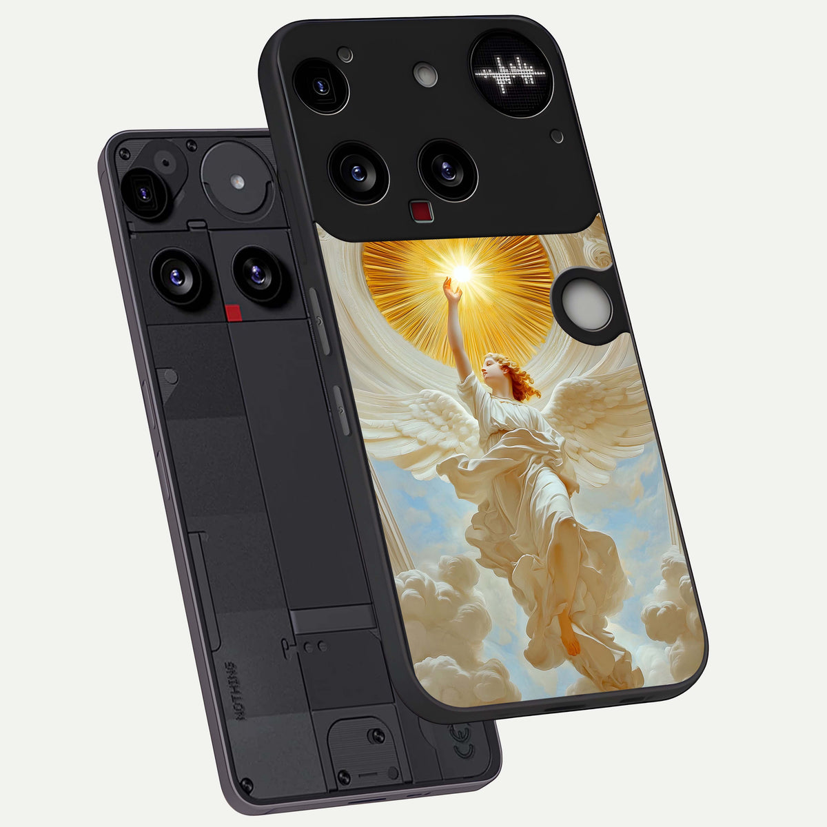  Divine Light Angel phone case For Nothing Phone 3 showing premium glass back cover with detailed artwork