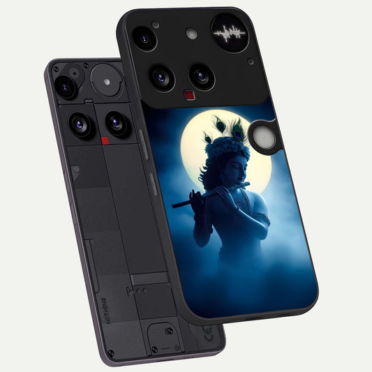  Divine Moon Flute phone case For Nothing Phone 3 showing premium glass back cover with detailed artwork