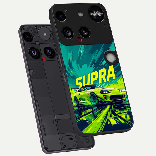  Electric Supra Thunder phone case For Nothing Phone 3 showing premium glass back cover with detailed artwork