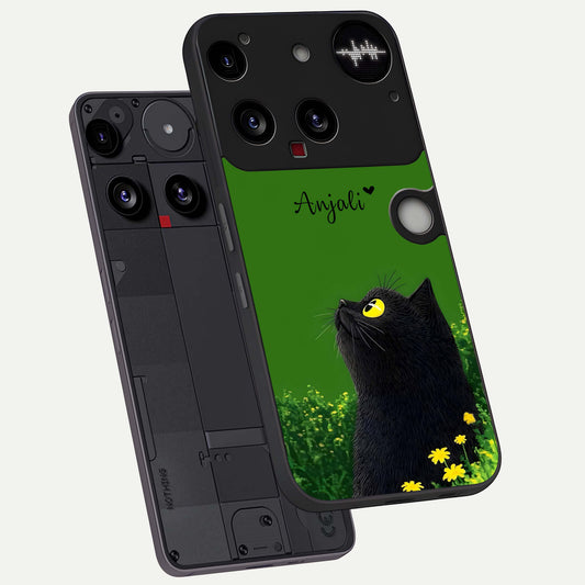  Emerald Cat Custom Name phone case For Nothing Phone 3 showing premium glass back cover with detailed artwork