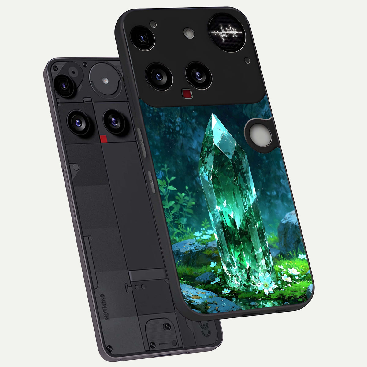  Emerald Light Crystal phone case For Nothing Phone 3 showing premium glass back cover with detailed artwork