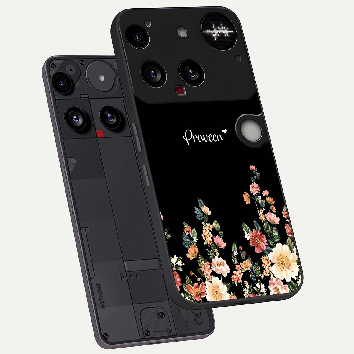  Floral Design Personalized Custom Name phone case For Nothing Phone 3 showing premium glass back cover with detailed artwork
