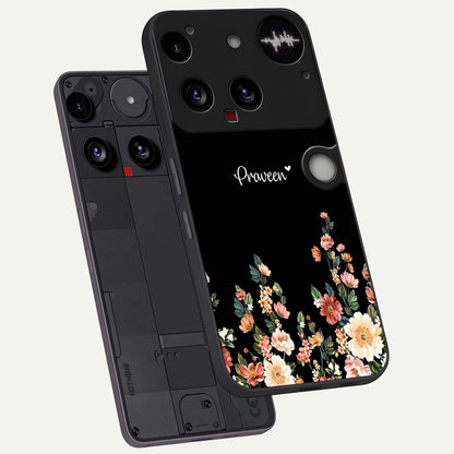  Floral Design Personalized Custom Name phone case For Nothing Phone 3 showing premium glass back cover with detailed artwork